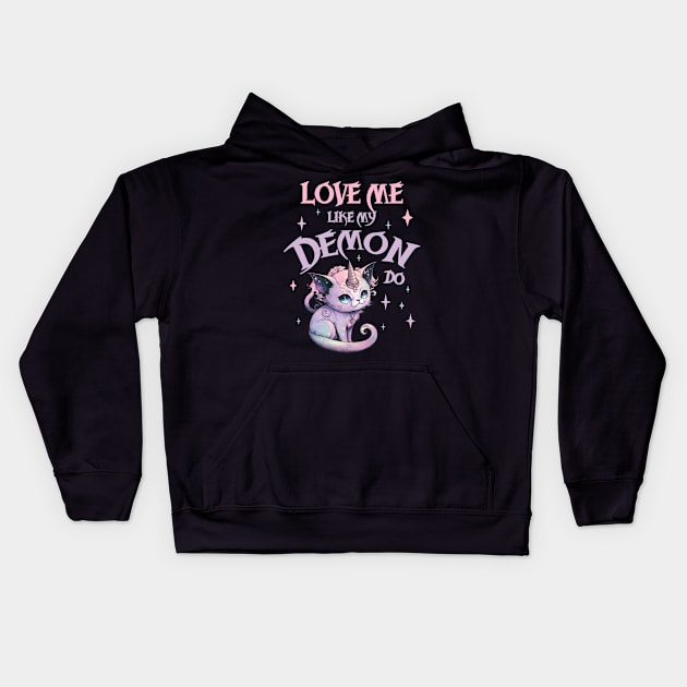 Creepy Cute Kawaii Unicorn Cat Caticorn Pastel Goth Kids Hoodie by Irene Koh Studio